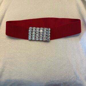 Stretchy Red Belt with Rhinestone Accents